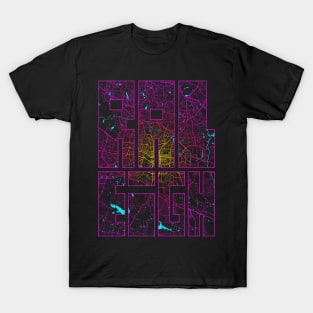 Raleigh, USA City Map Typography - Neon T-Shirt